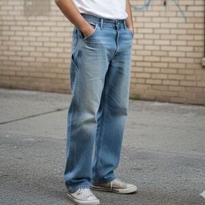 Big Smith Mens Light Wash Denim Carpenter Jeans Relaxed Fit Workwear Size 34x30